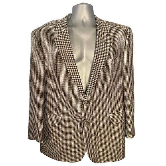 Jos. A Bank Neutral Houndstooth Print Silk and Wool Two Button Blazer Size 44R - Picture 1 of 11